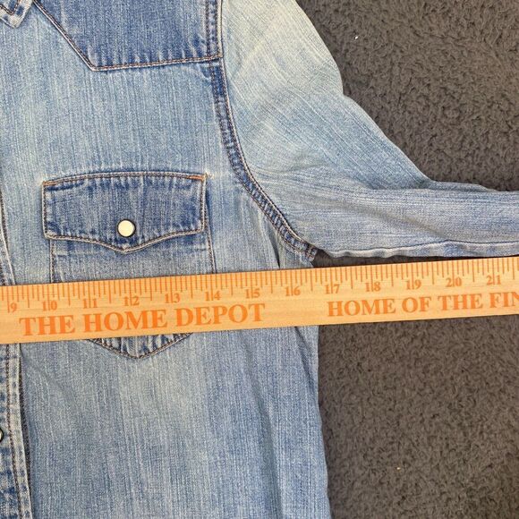 J Crew Shirt Womens 2 Blue Selvedge Pearl Snap Western Cowgirl Denim - Picture 8 of 13